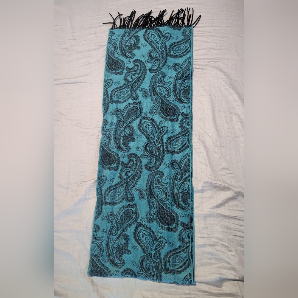 Teal and black paisley scarf
